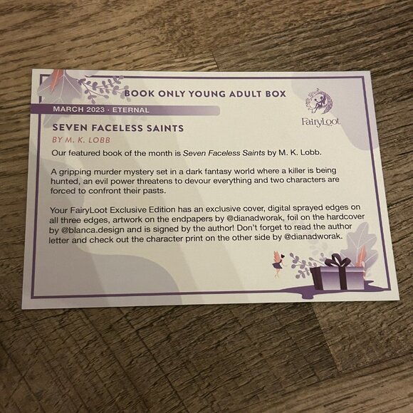 Fairyloot Hardcover Special Edition of Seven Faceless Saints by M.K. Lobb - Picture 2 of 5